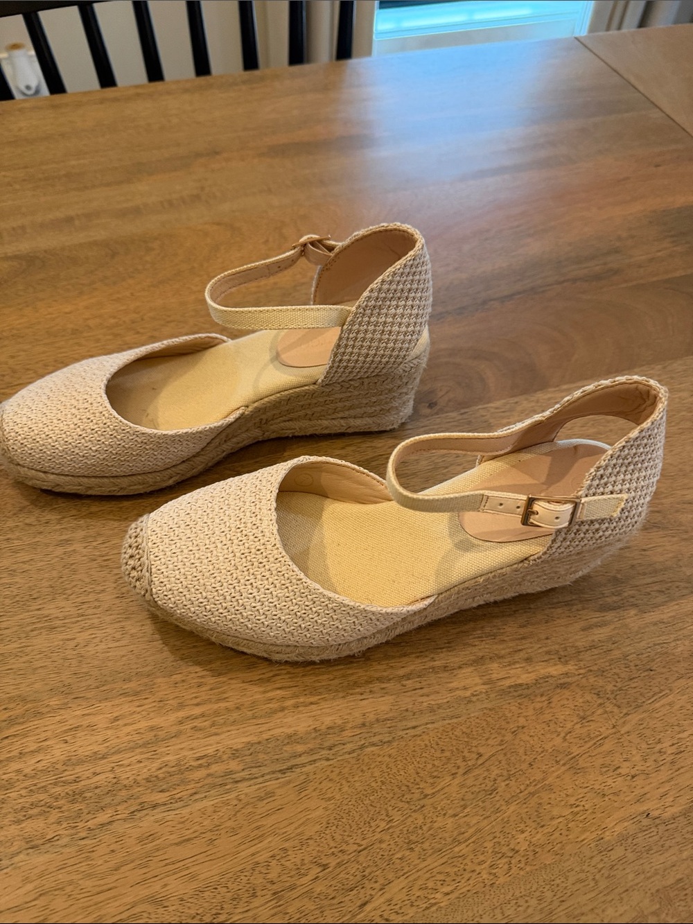 Women's Neutral Woven Espadrille Wedge with Ankle Strap